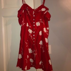 Flowy button up red flower dress